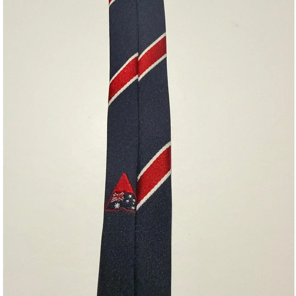 Austico Necktie Navy Blue Red Striped Australian Flag Crest Preppy Tie